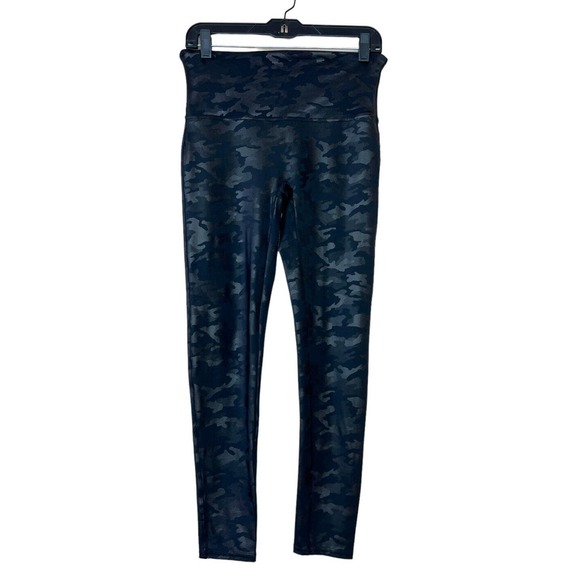 SPANX Pants - Spanx Faux Leather Camo Legging Black Matte High Waist Pull On Shaping Womens LP